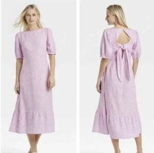2/$15 Who What Wear Floral Linen Blend Midi Dress Purple Size S